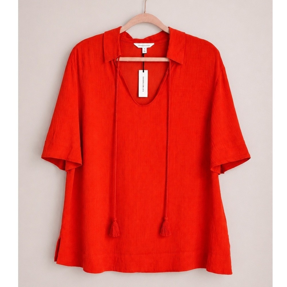 Banana Republic NEW Orange Linen Gauze Tie Tassel Popover Shirt Top SZ Medium